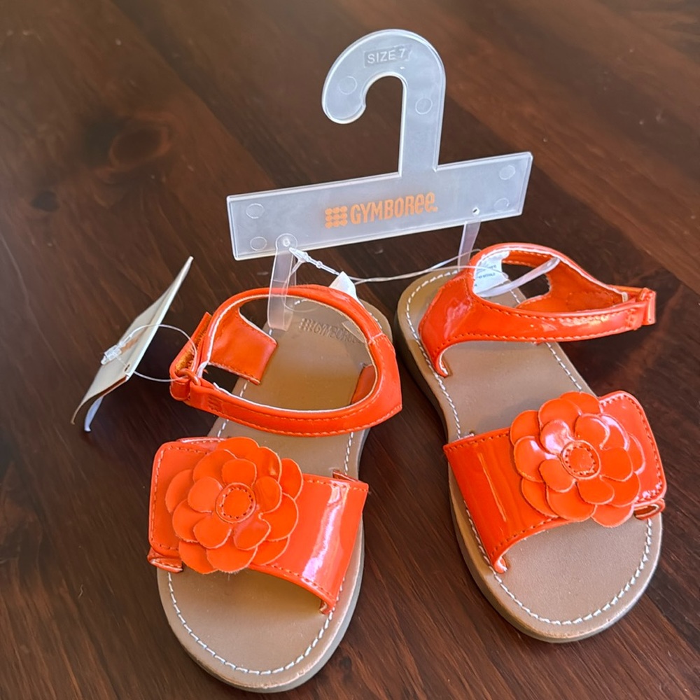 NWT Gymboree size 7T Orange Floral sturdy Footed Sandals shoes